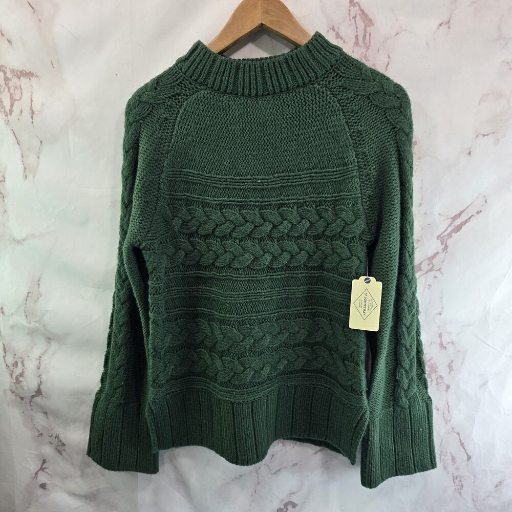 Vintage Forest Green Sweater Womens Medium Mock Cable Flared Dark St Johns Bay